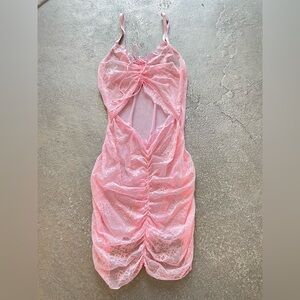 Pink Cut Out Lace Ruched Stretchy Slip Dress Small
